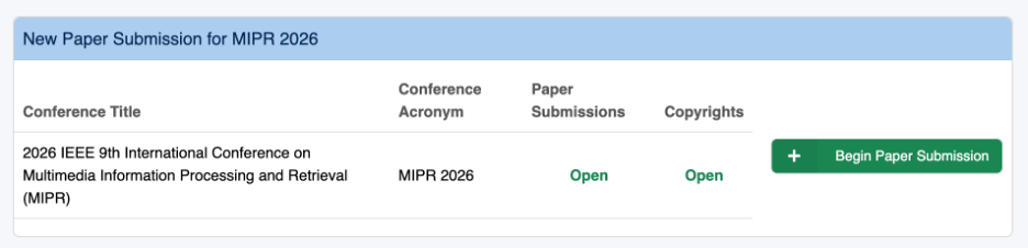 Begin Paper Submission page