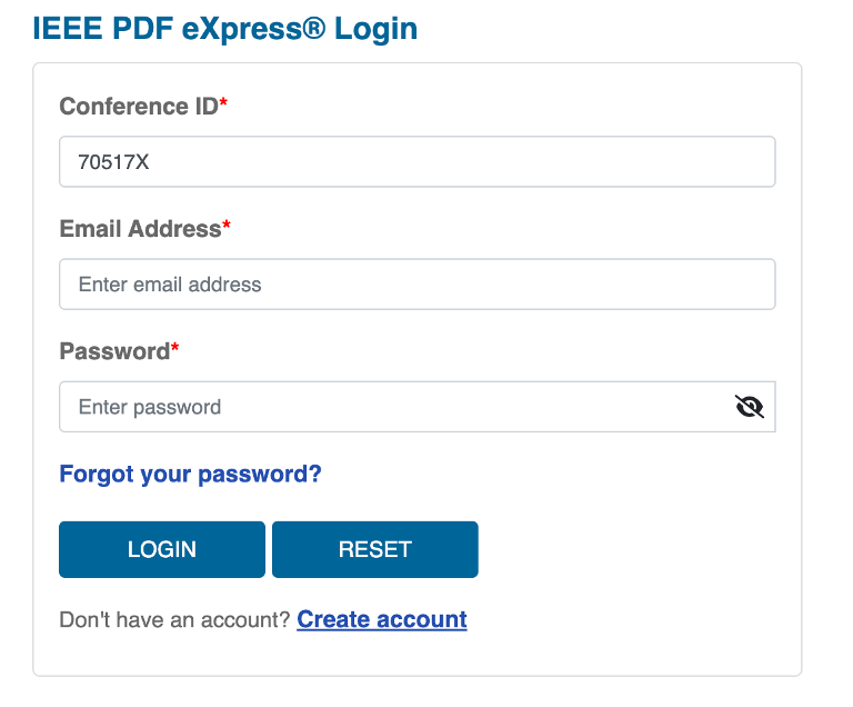 IEEE PDF eXpress login page